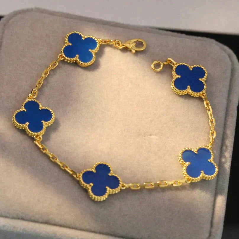 [Clover Jewels]CLOVER 5 MOTIFS BLUE AGATE BRACELET