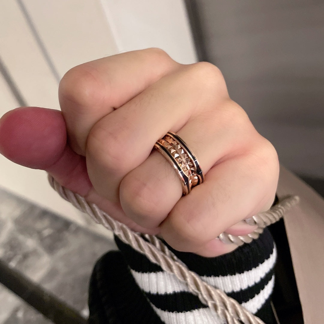 [Clover Jewels]ZERO 1 PINK GOLD BLACK CERAMIC RING