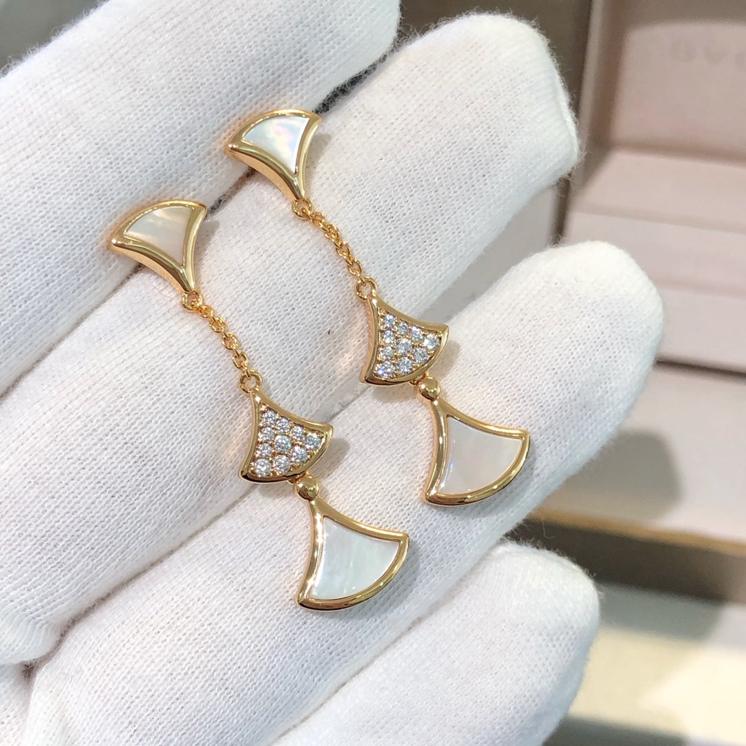 [Clover Jewels]DREAM EARRINGS 3 MOTIFS DIAMOND MOP PINK GOLD