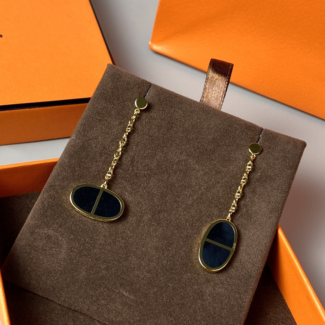 [Clover Jewels]CHAINE VERSO BLACK CERAMIC EARRINGS