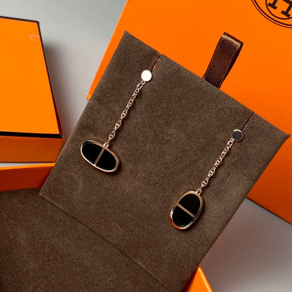 [Clover Jewels]CHAINE VERSO BLACK CERAMIC EARRINGS