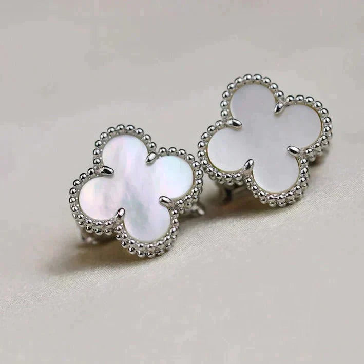 [Clover Jewels]CLOVER MEDIUM 1 MOTIFS  WHITE MOP EARRINGS SILVER