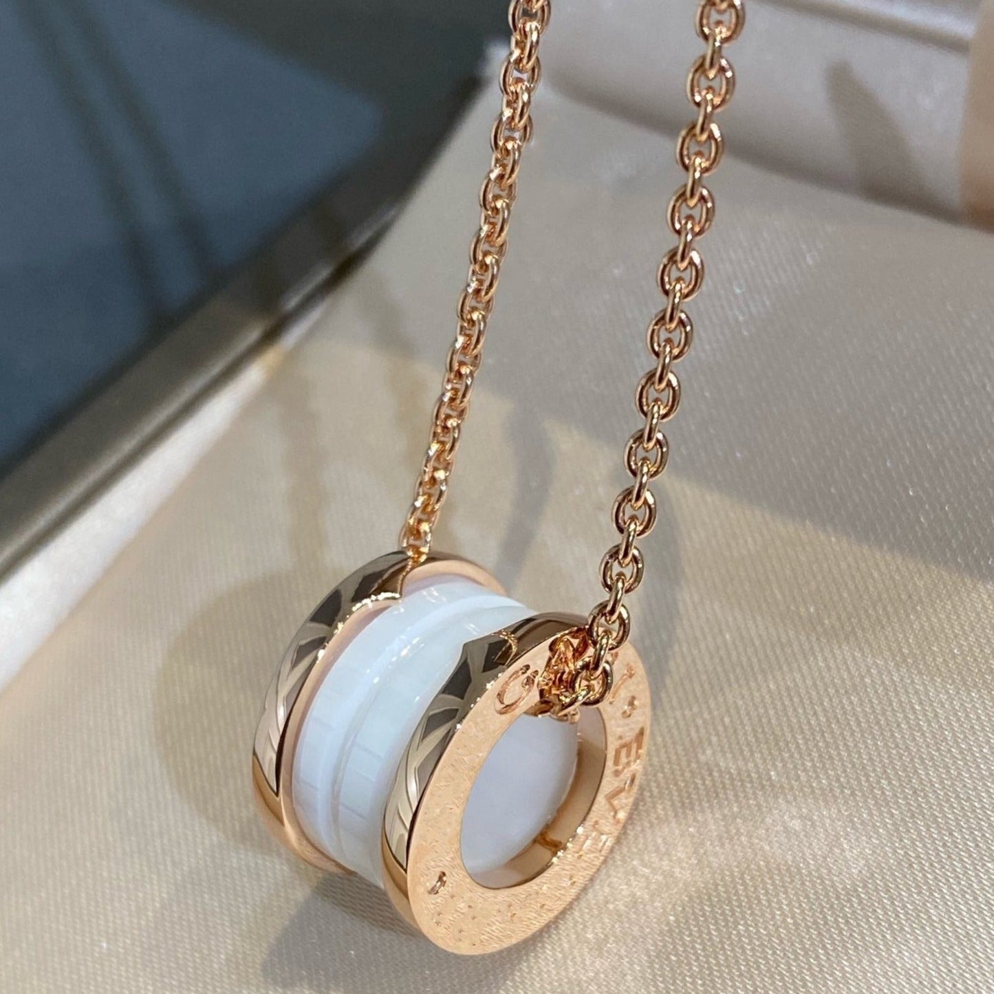 [Clover Jewels]ZERO 1 WHITE CERAMIC PINK GOLD NECKLACE