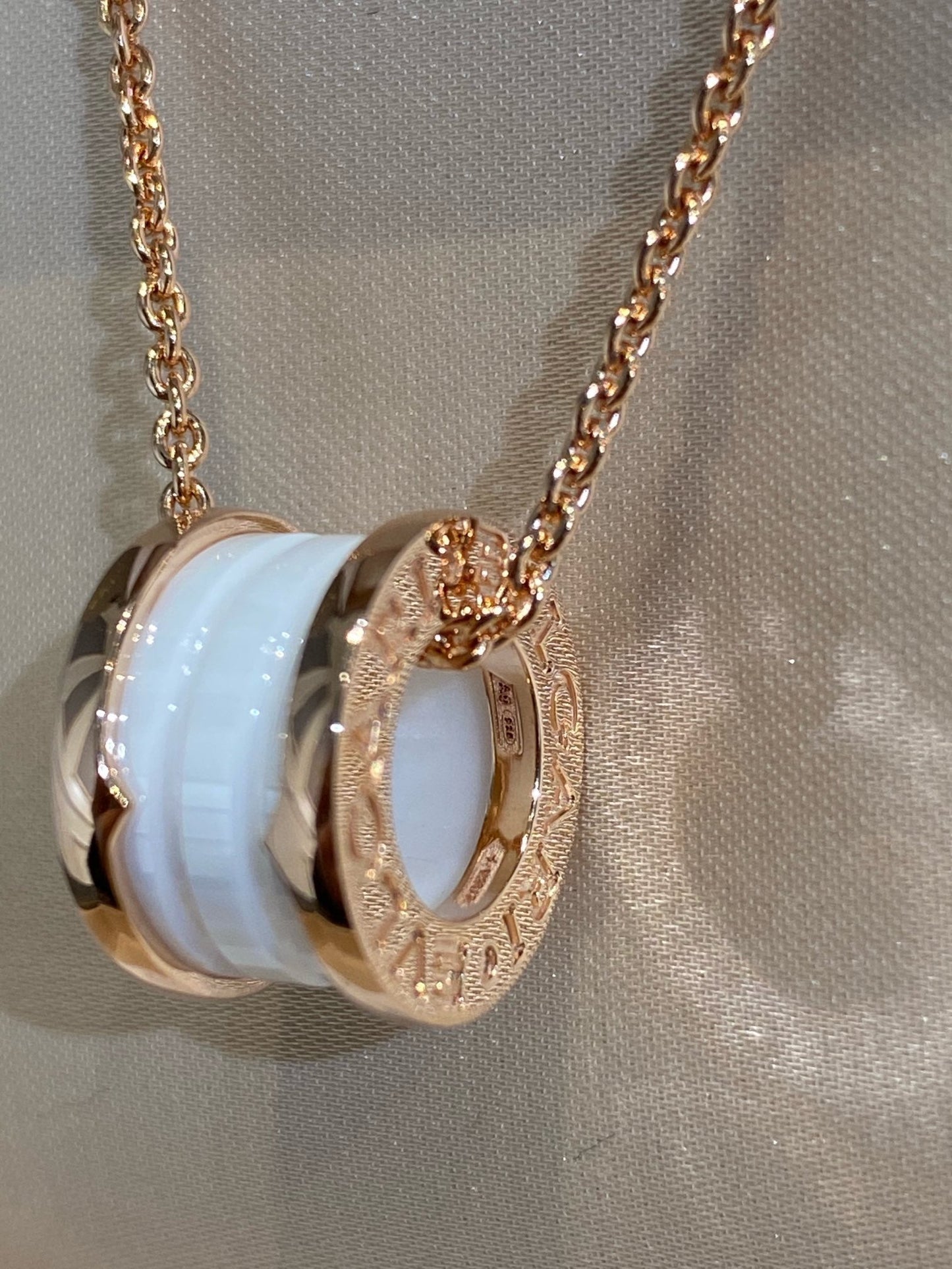 [Clover Jewels]ZERO 1 WHITE CERAMIC PINK GOLD NECKLACE