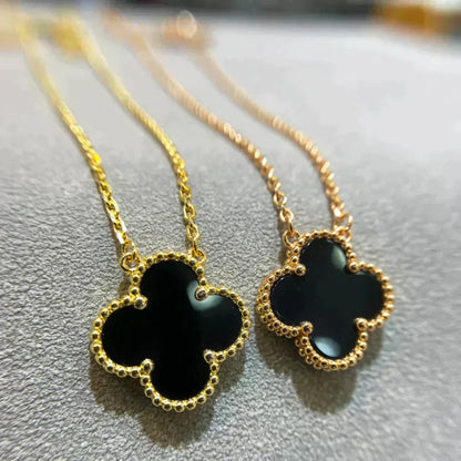 [Clover Jewels]CLOVER 15MM BLACK ONYX SINGLE FLOWER NECKLACE