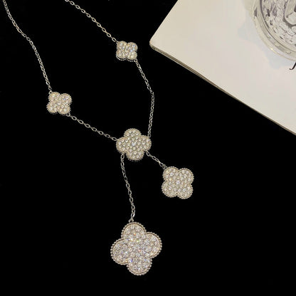 [Clover Jewels]CLOVER 5 MOTIFS SILVER DIAMONDS NECKLACE