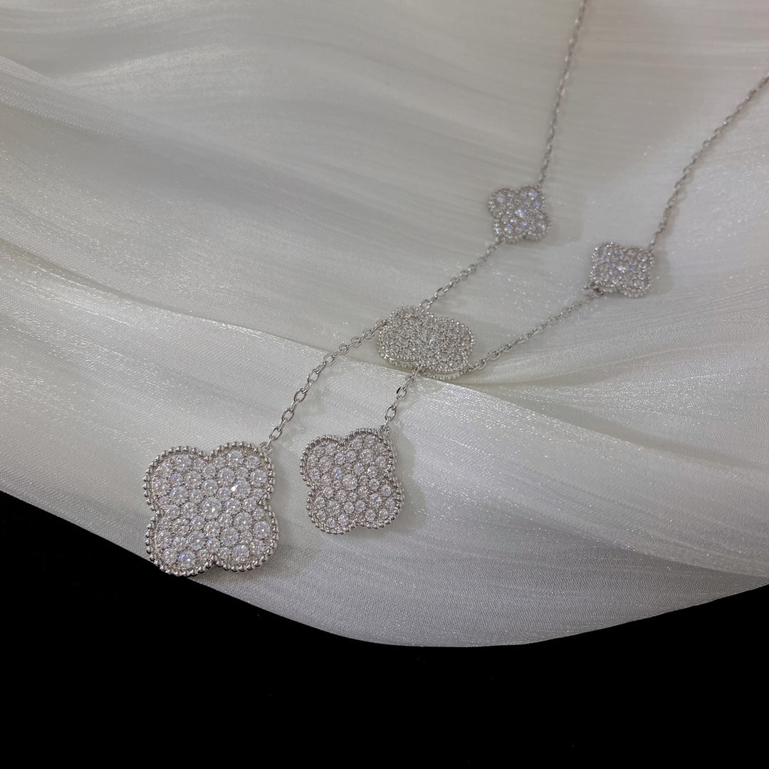 [Clover Jewels]CLOVER 5 MOTIFS SILVER DIAMONDS NECKLACE