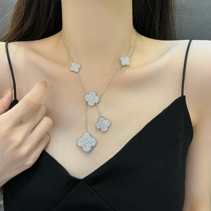 [Clover Jewels]CLOVER 5 MOTIFS SILVER DIAMONDS NECKLACE