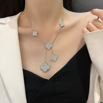 [Clover Jewels]CLOVER 5 MOTIFS SILVER DIAMONDS NECKLACE