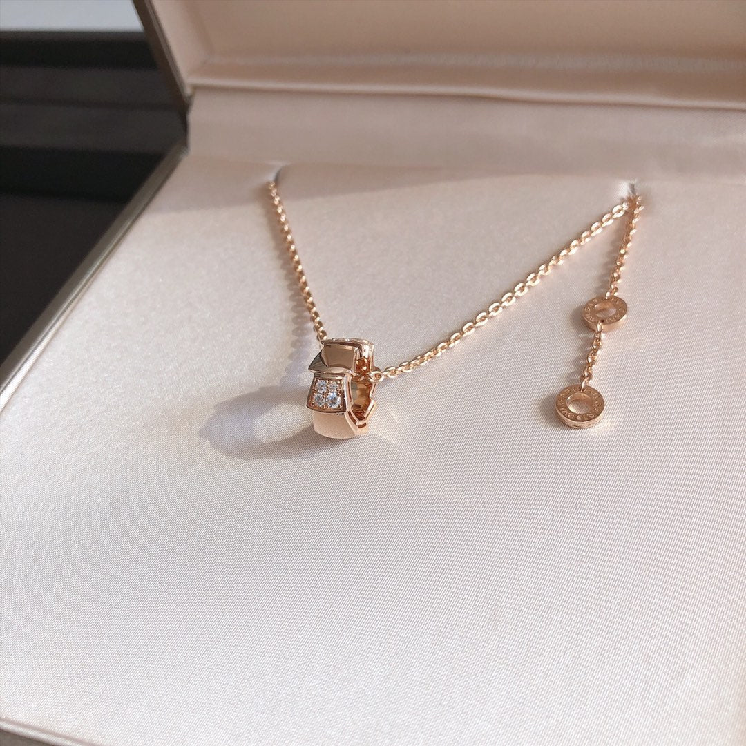 [Clover Jewels]SERPENTI PEDANT DIAMOND PINK GOLD NECKLACE