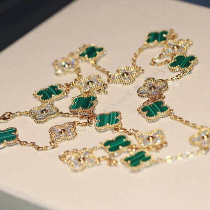 [Clover Jewels]CLOVER 20 MOTIFS MALACHITE DIAMOND NECKLACE