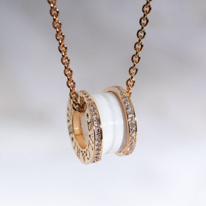 [Clover Jewels]ZERO 1 WHITE CERAMIC PINK GOLD DIAMOND NECKLACE