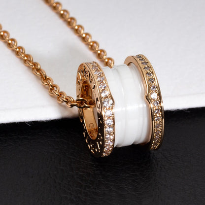 [Clover Jewels]ZERO 1 WHITE CERAMIC PINK GOLD DIAMOND NECKLACE