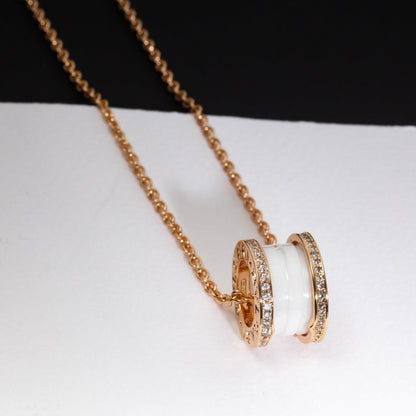 [Clover Jewels]ZERO 1 WHITE CERAMIC PINK GOLD DIAMOND NECKLACE