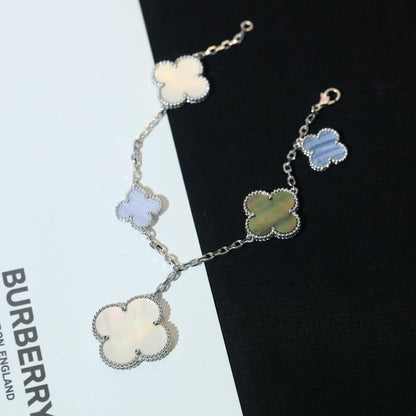 [Clover Jewels]CLOVER BRACELET 5 MOTIFS MOP CHALCEDONY SILVER