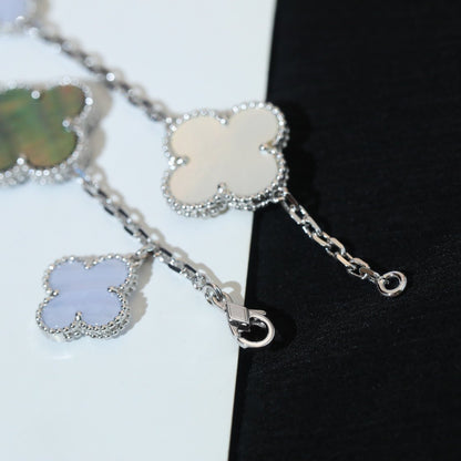 [Clover Jewels]CLOVER BRACELET 5 MOTIFS MOP CHALCEDONY SILVER