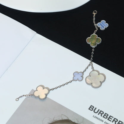 [Clover Jewels]CLOVER BRACELET 5 MOTIFS MOP CHALCEDONY SILVER