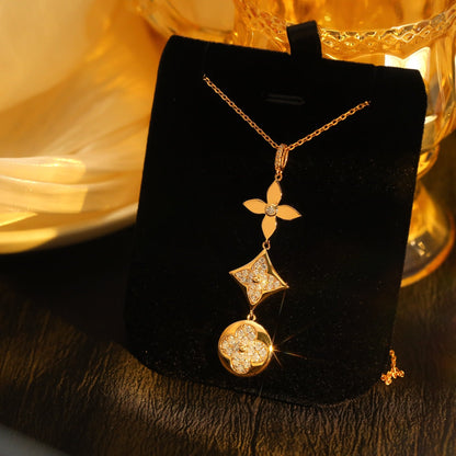 [Clover Jewels]STAR AND SUN DIAMOND PINK GOLD NECKLACE