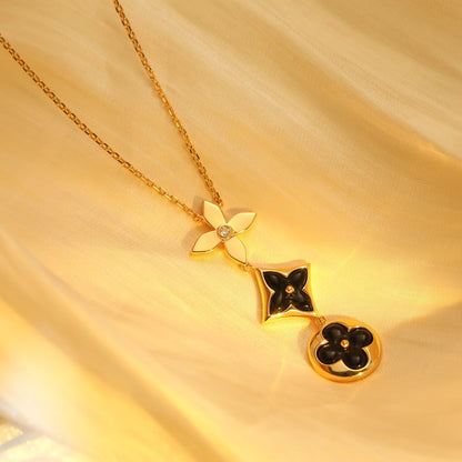 [Clover Jewels]STAR AND SUN ONYX PINK GOLD NECKLACE