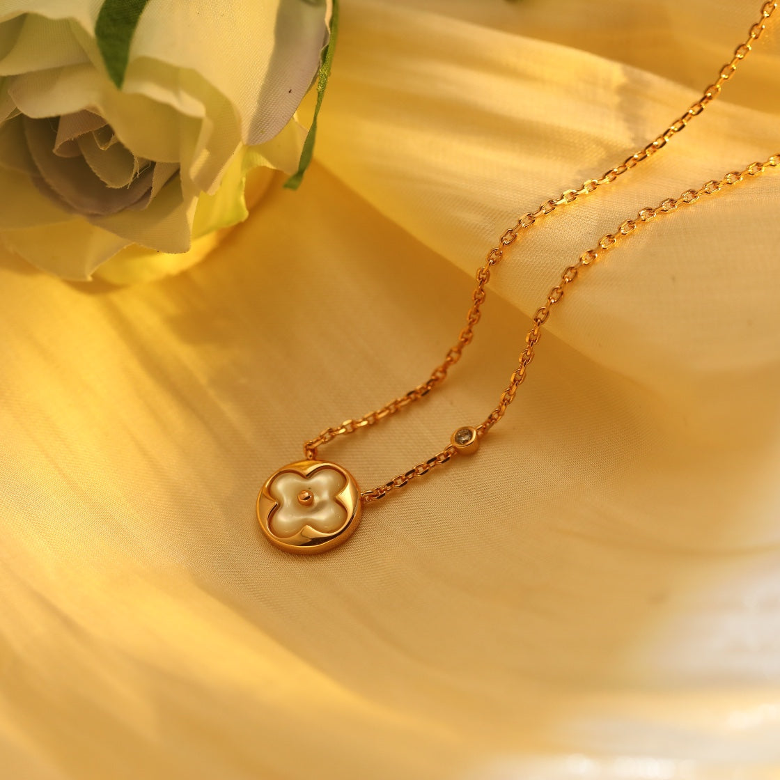 [Clover Jewels]SUN PEDANT PINK GOLD 1 DIAMOND NECKLACE