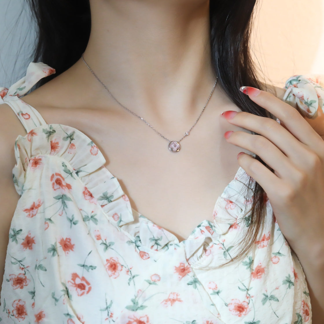 [Clover Jewels]SUN PEDANT PINK GOLD 1 DIAMOND NECKLACE