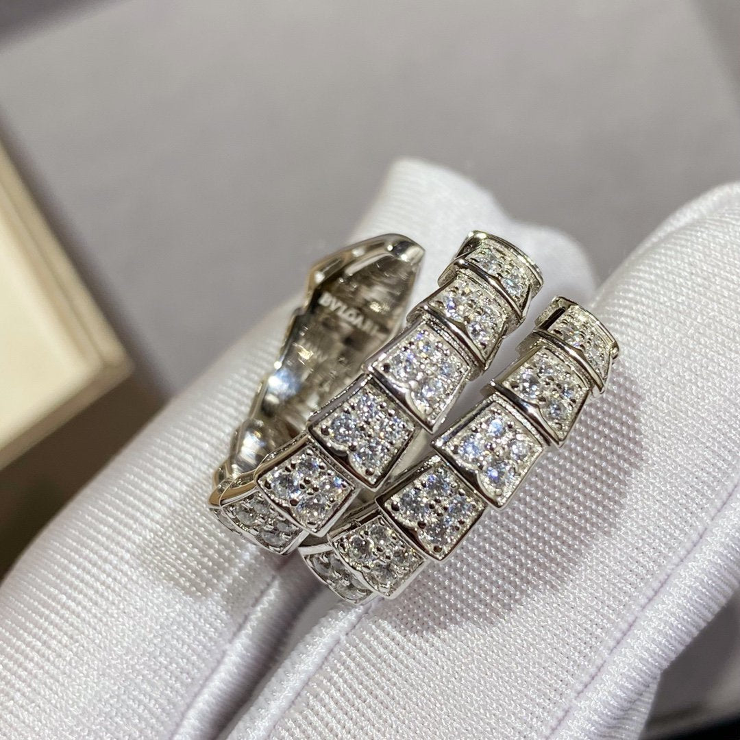 [Clover Jewels]SERPENTI DOUBLE RING SILVER DIAMOND PAVED