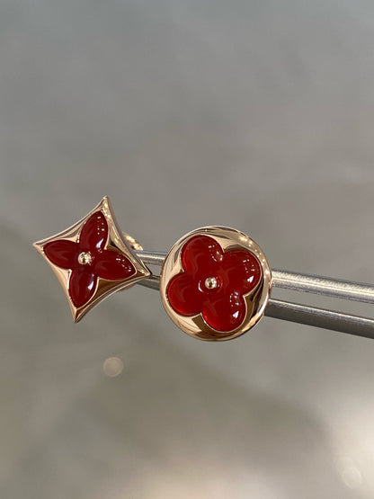 [Clover Jewels]STAR AND SUN PINK GOLD CARNELIAN STUD EARRINGS