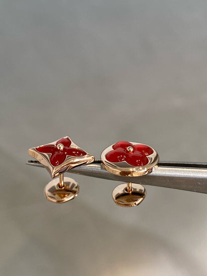 [Clover Jewels]STAR AND SUN PINK GOLD CARNELIAN STUD EARRINGS