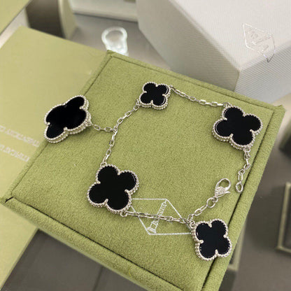 [Clover Jewels]CLOVER 5 MOTIFS SIVLER ONYX BRACELET