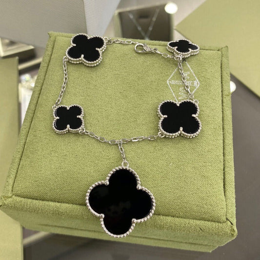 [Clover Jewels]CLOVER 5 MOTIFS SIVLER ONYX BRACELET