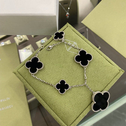 [Clover Jewels]CLOVER 5 MOTIFS SIVLER ONYX BRACELET