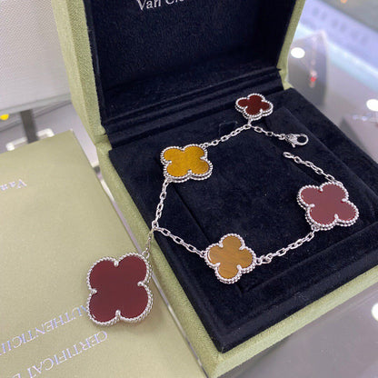 [Clover Jewels]CLOVER 5 MOTIFS SIVLER CARNELIAN TIGER EYE BRACELET