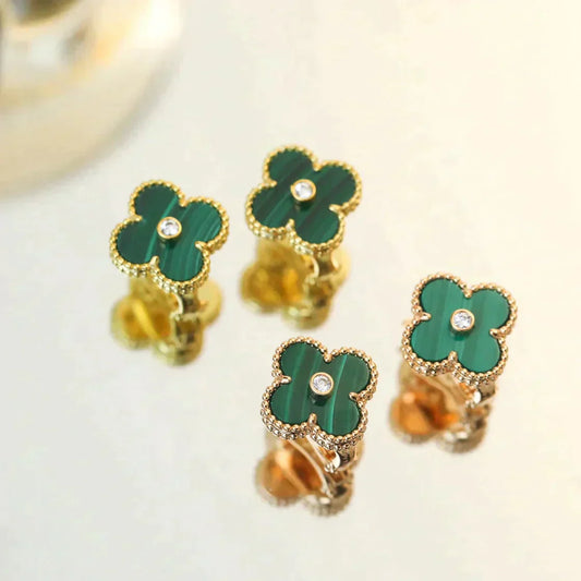 [Clover Jewels]CLOVER MEDIUM 1 MOTIFS MALACHITE DIAMOND EARRINGS