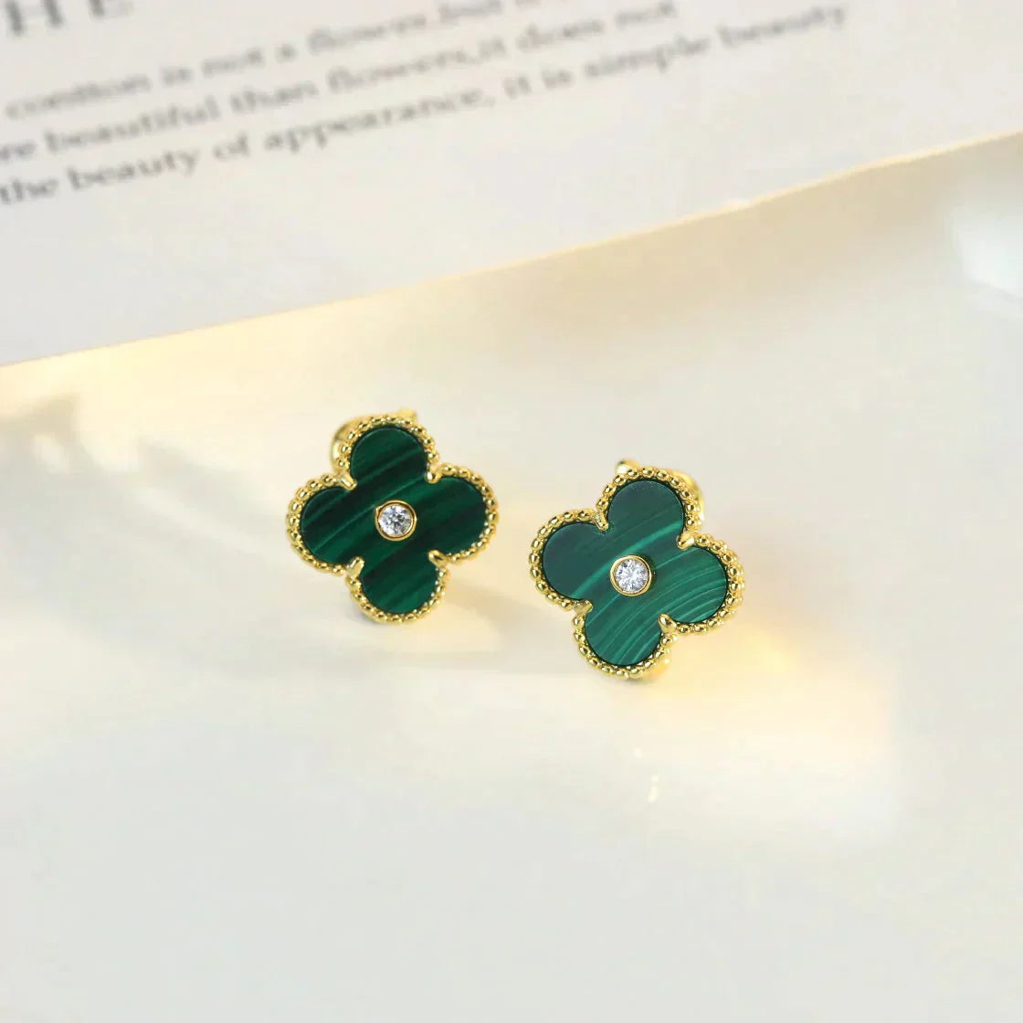 [Clover Jewels]CLOVER MEDIUM 1 MOTIFS MALACHITE DIAMOND EARRINGS