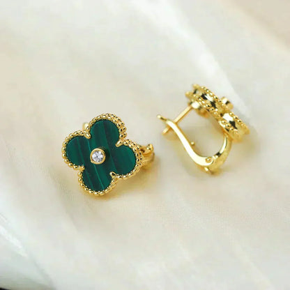 [Clover Jewels]CLOVER MEDIUM 1 MOTIFS MALACHITE DIAMOND EARRINGS