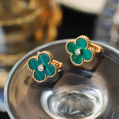 [Clover Jewels]CLOVER MEDIUM 1 MOTIFS MALACHITE DIAMOND EARRINGS