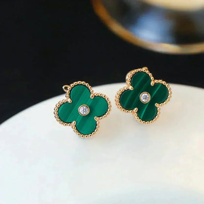 [Clover Jewels]CLOVER MEDIUM 1 MOTIFS MALACHITE DIAMOND EARRINGS