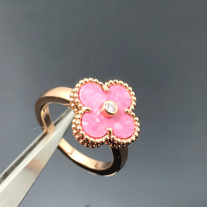 [Clover Jewels]CLOVER RHODONITE ROSE GOLD RING