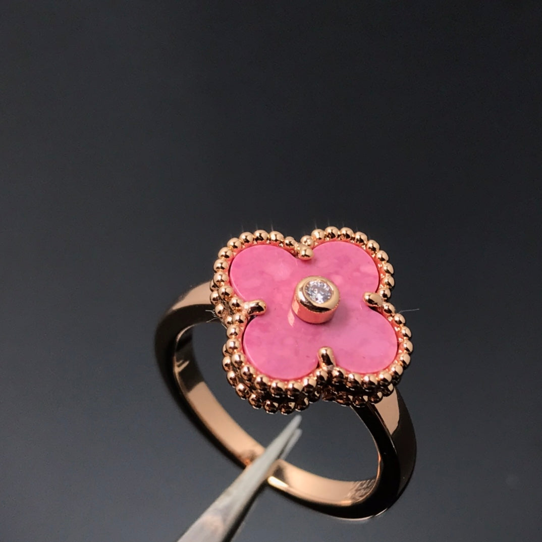 [Clover Jewels]CLOVER RHODONITE ROSE GOLD RING