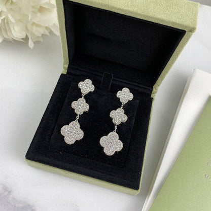 [Clover Jewels]CLOVER 3 MOTIF DIAMOND SILVER DROP EARRINGS