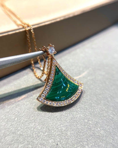 [Clover Jewels]DREAM MALACHITE DIAMOND PAVED PINK GOLD NECKLACE