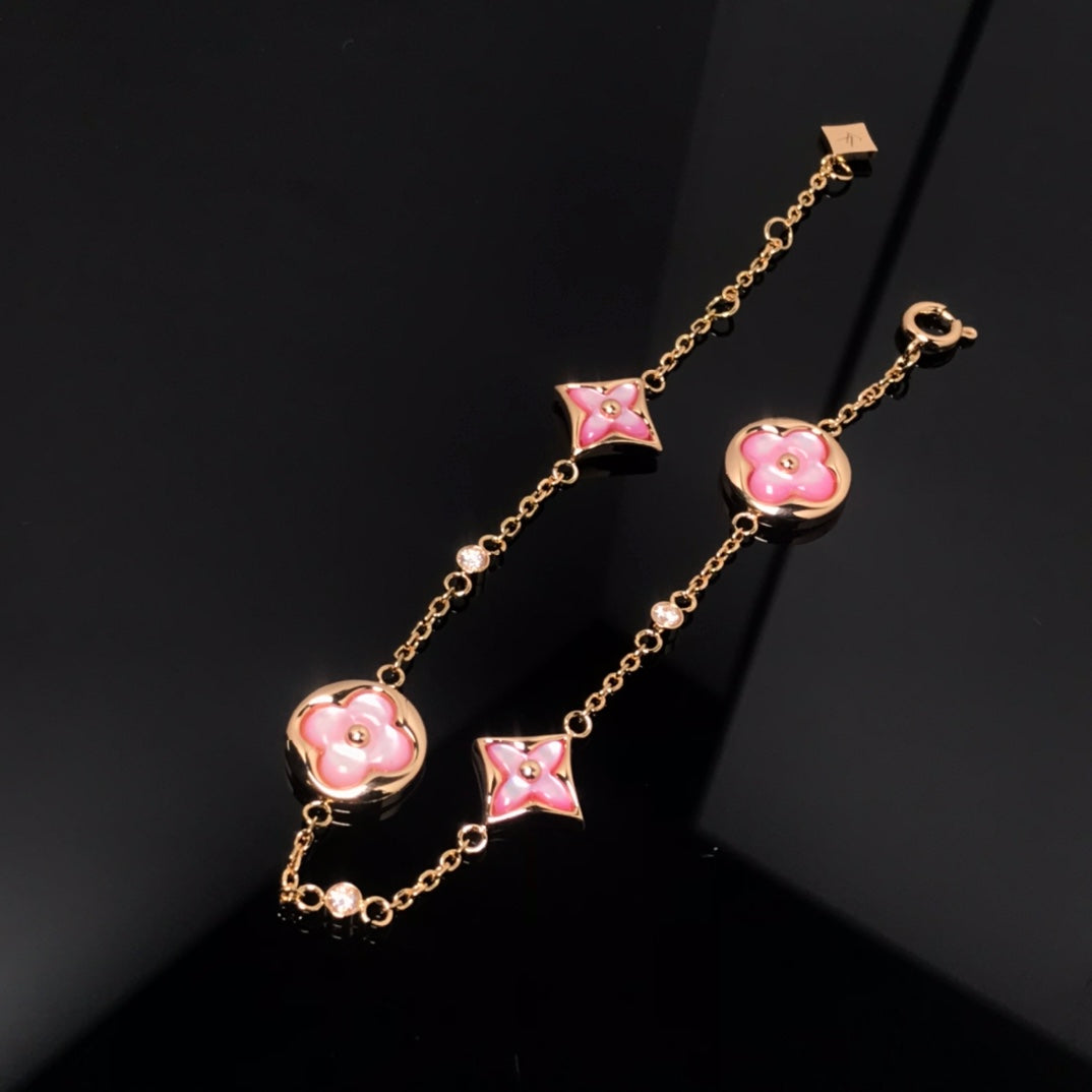 [Clover Jewels]STAR AND SUN 4 MOTIF PINK MOP PINK GOLD BRACELET