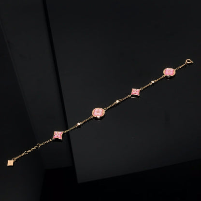 [Clover Jewels]STAR AND SUN 4 MOTIF PINK MOP PINK GOLD BRACELET