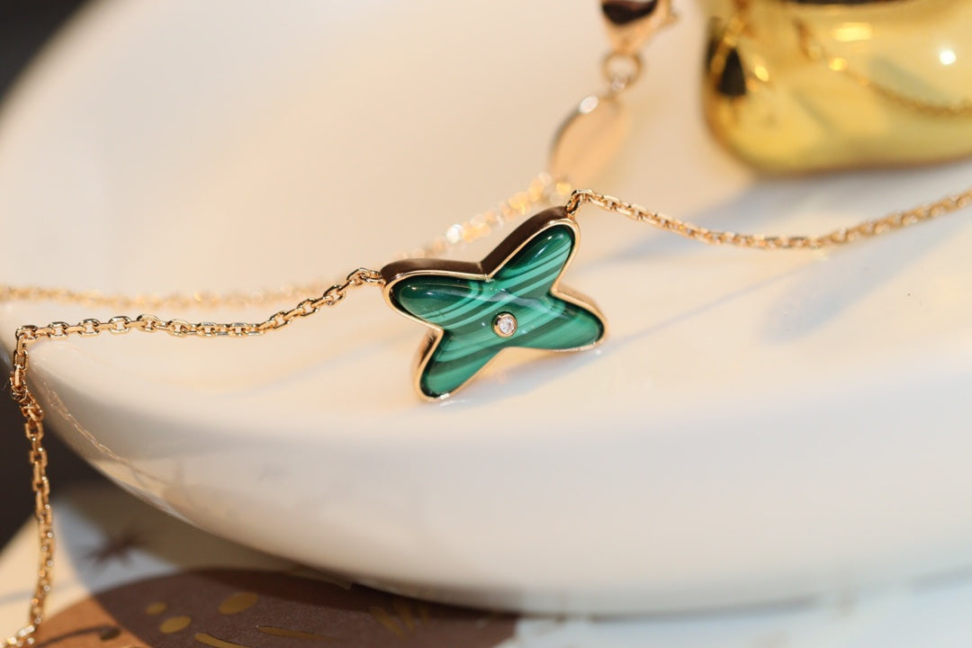 [Clover Jewels]JEUX MALACHITE 1 DIAMOND PINK GOLD NECKLACE