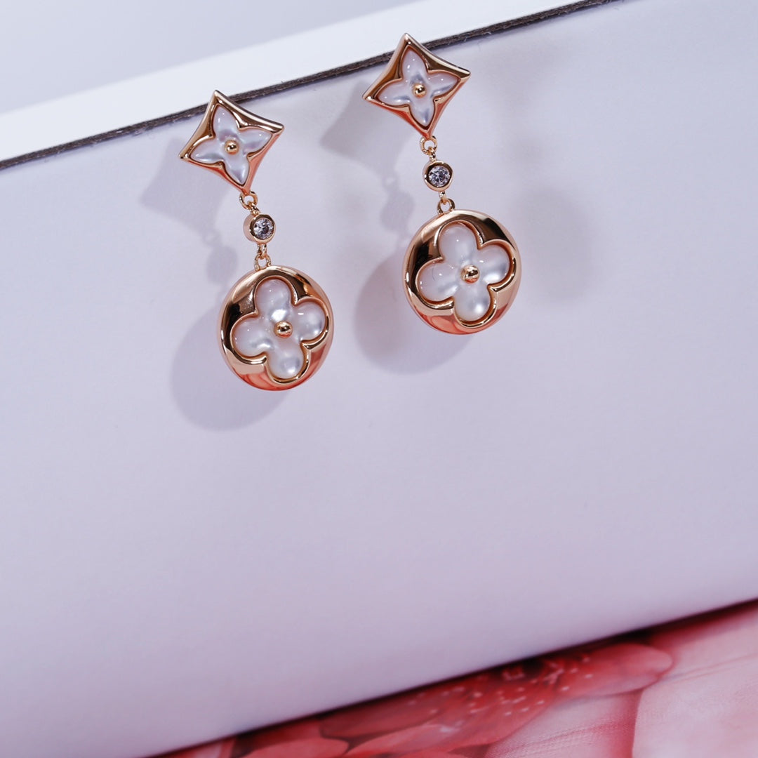 [Clover Jewels]STAR AND SUN PINK GOLD MOP DROP EARRINGS