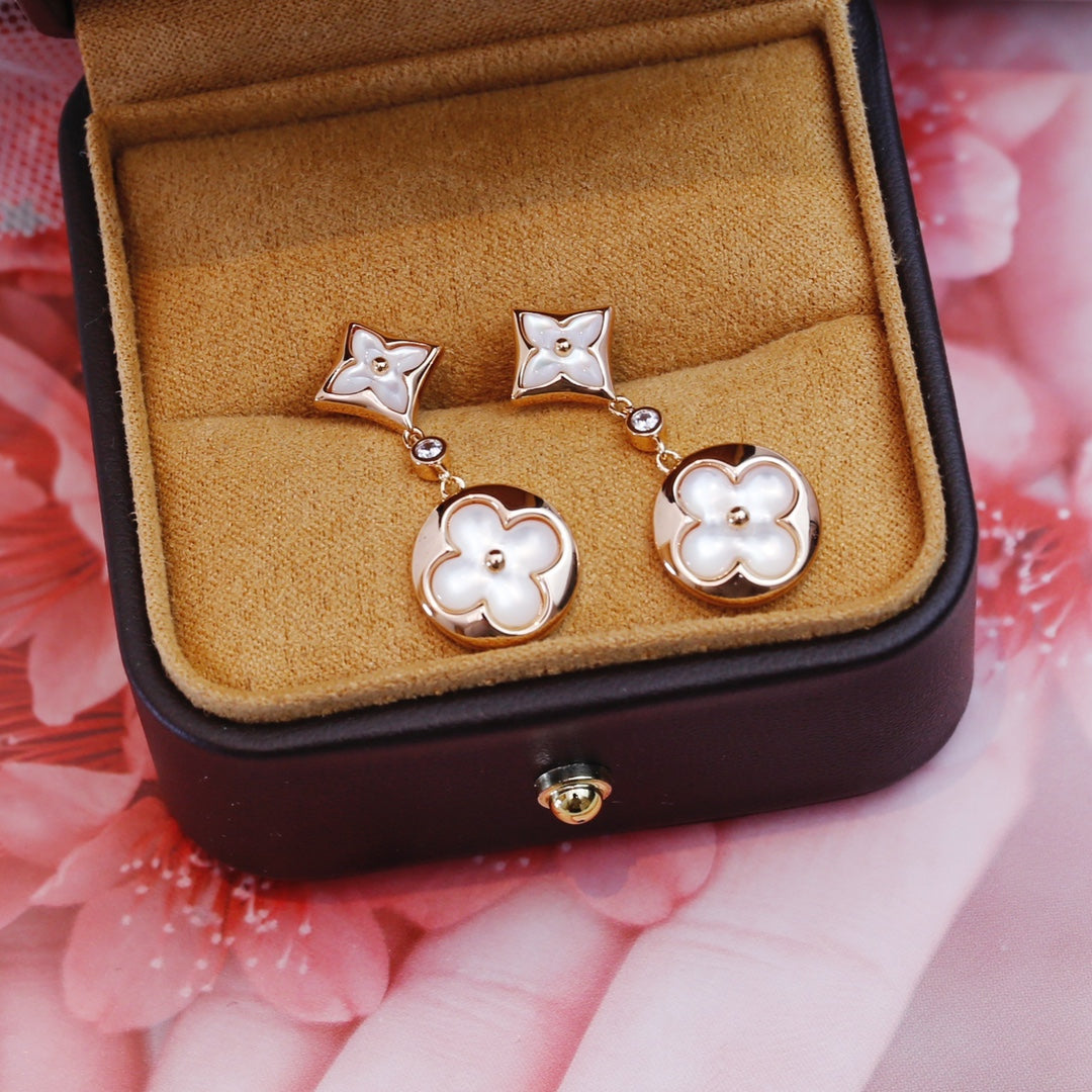 [Clover Jewels]STAR AND SUN PINK GOLD MOP DROP EARRINGS