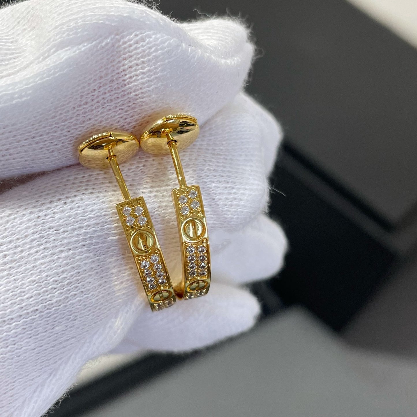 [Clover Jewels]LOVE DIAMOND GOLD HOOP EARRINGS