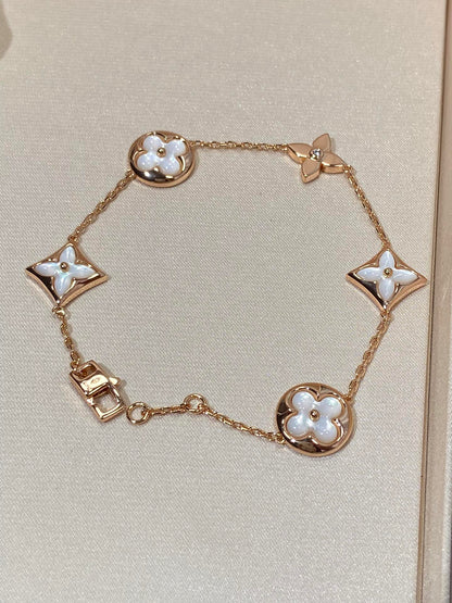 [Clover Jewels]STAR AND SUN 5 MOTIF MOP PINK GOLD BRACELET