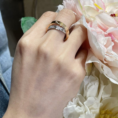 [Clover Jewels]LOVE PINK GOLD SILVER DIAMOND DOUBLE RING