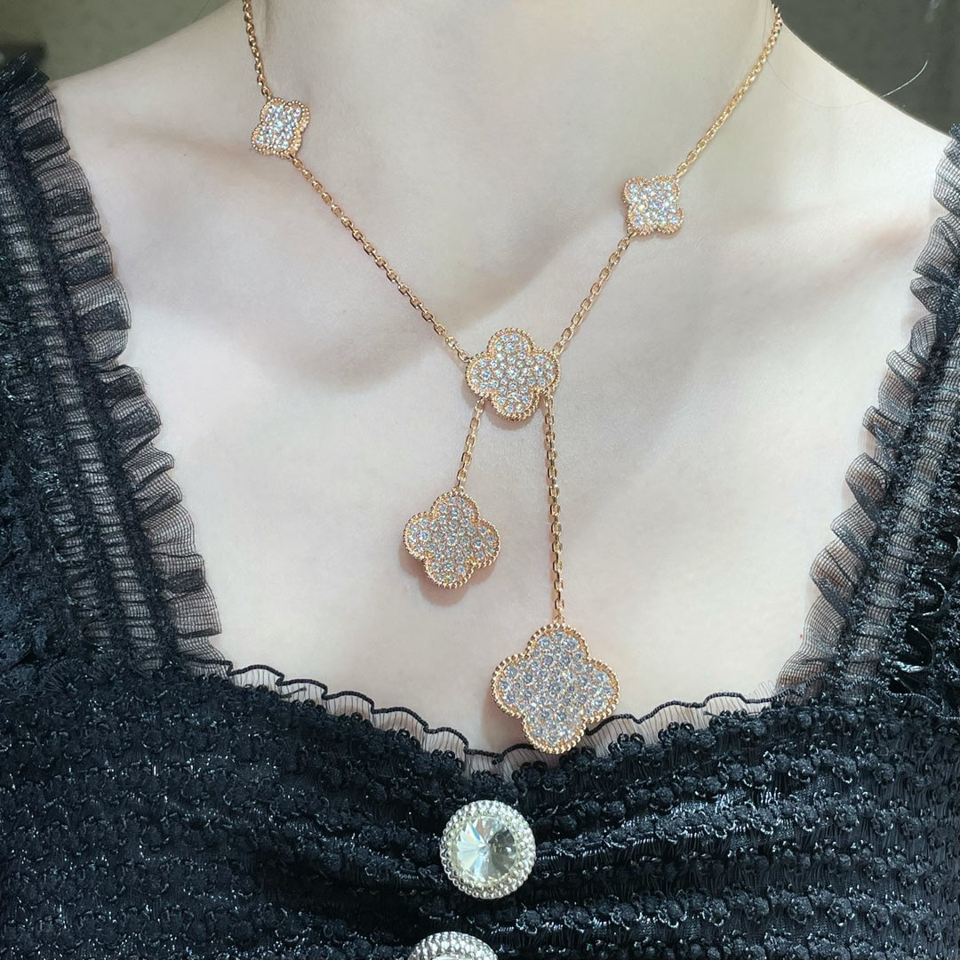 [Clover Jewels]CLOVER 6 MOTIF DIAMOND PAVED NECKLACE